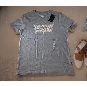Levi's Women’s Perfect Tee Standard Fit Floral Spell Out Light Blue Small NWT